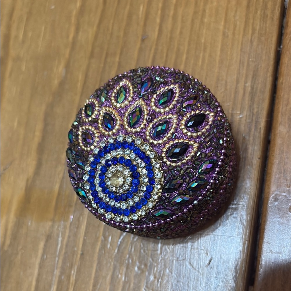 Peacock 🦚 Purple and Blue Beaded Jewelry Trinket Box